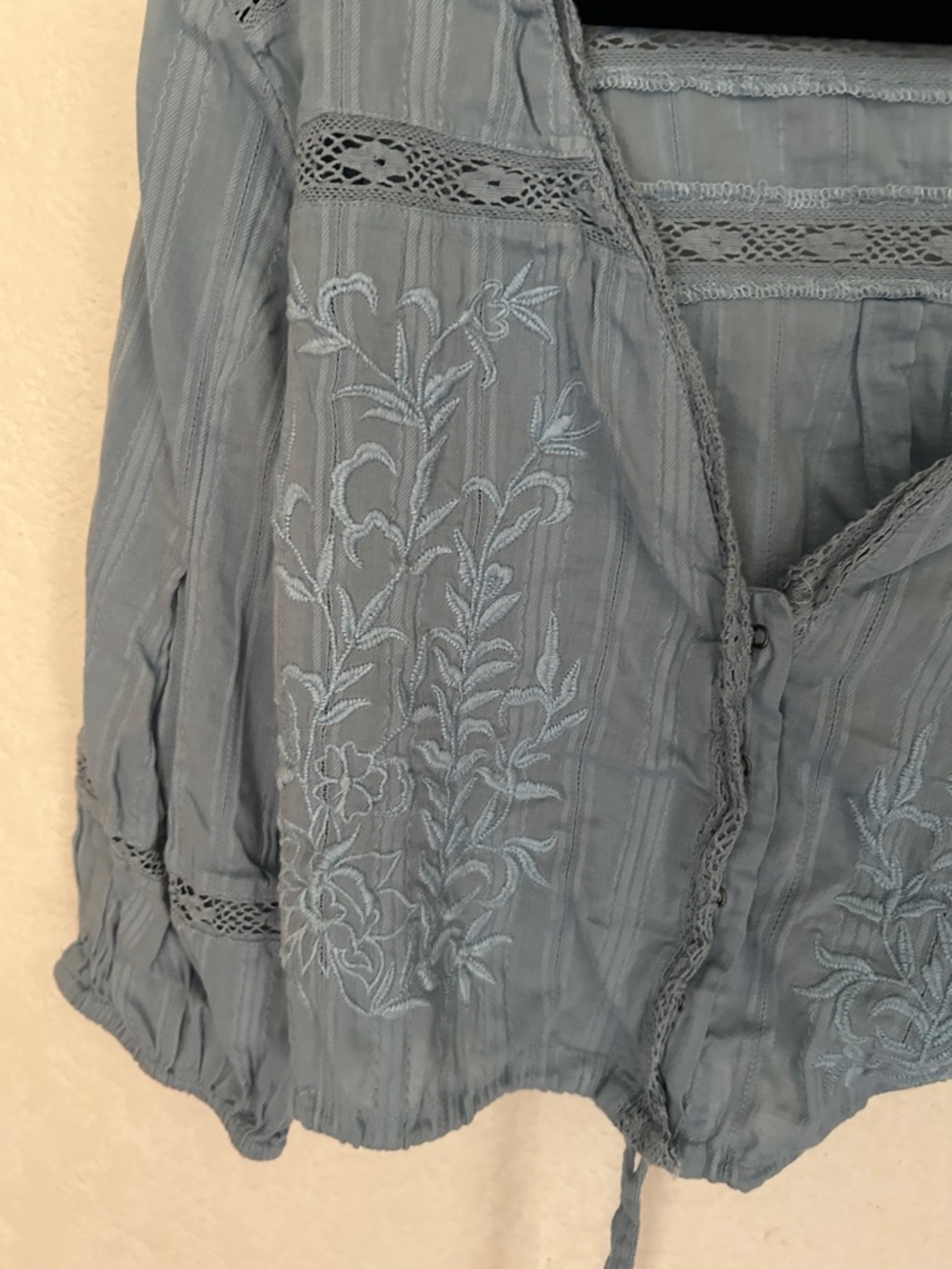 Free People Dusty Blue Embroidered Tie-Front Tunic - Picture 3 of 5
